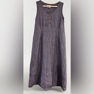 100% Linen Sleeveless Dress, FLAX, Women’s Sz M, Crunchy, Earthy